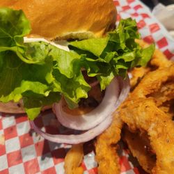 Fuddruckers - Onion rings were alright. Burger was raw