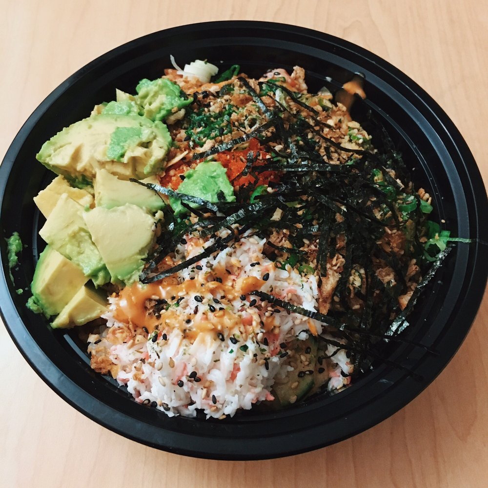 Choppa Poke - Large poke bowl with a mix of salmon and yellowtail with avocado and crabmeat over sushi rice! - Poke Near Me - Goleta, California Choppa Poke - Large poke bowl with a mix of salmon and yellowtail with avocado and crabmeat over sushi rice! - Poke Near Me - Goleta, California