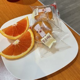 What they bring when you arrive a small muffin & an orange slice for each person What they bring when you arrive a small muffin & an orange slice for each person