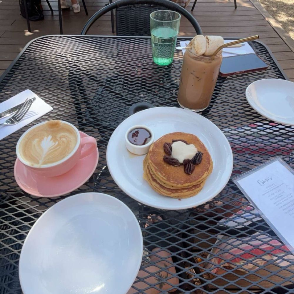 Ophelia’s - From left to right: burnt honey and rosemary cappuccino, mini sweet potato pancakes, s'mores iced latte - Cafes Near Me - Fort Wayne, Indiana Ophelia’s - From left to right: burnt honey and rosemary cappuccino, mini sweet potato pancakes, s'mores iced latte - Cafes Near Me - Fort Wayne, Indiana