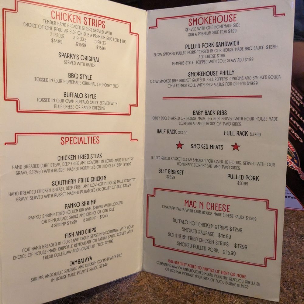 Sparky's Garage - Part of the menu - American Near Me - Dillon, Montana Sparky's Garage - Part of the menu - American Near Me - Dillon, Montana