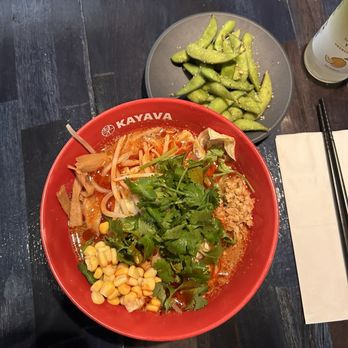 KAYAVA. - Noble Northwest Ramen (spicy version) - vegan!! + delicious edamame - Ramen Near Me - Seattle, Washington