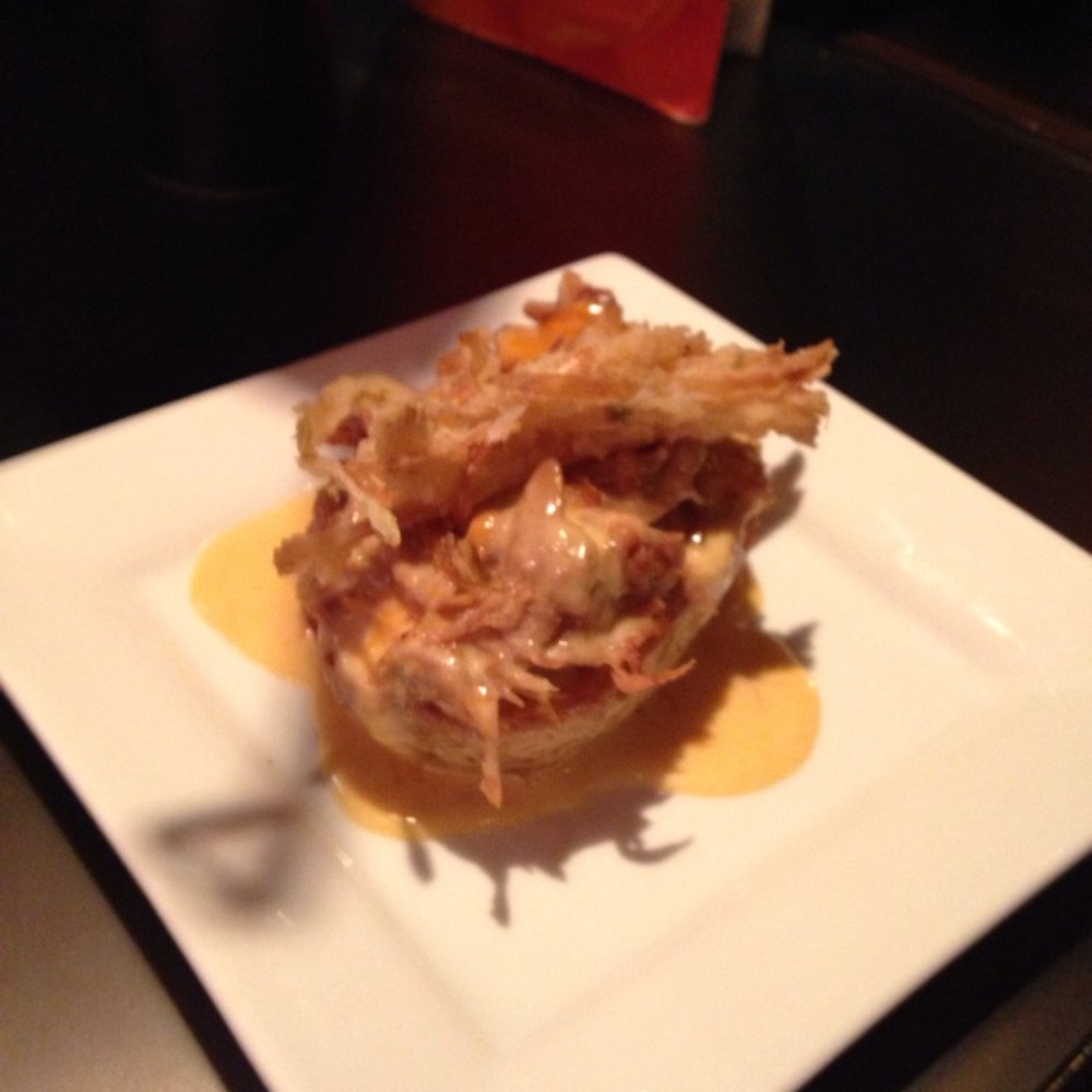 Portico Restaurant & Lounge - Potato skin with pulled pork and cheese sauce - Canadian (New) Near Me - Toronto, Ontario Portico Restaurant & Lounge - Potato skin with pulled pork and cheese sauce - Canadian (New) Near Me - Toronto, Ontario