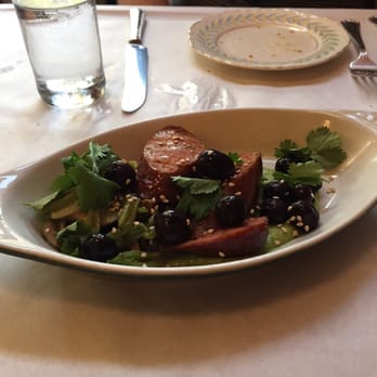 Hazelnut Kitchen - Andouille sausage with pickled blueberries - New American Near Me - Trumansburg, New York Hazelnut Kitchen - Andouille sausage with pickled blueberries - New American Near Me - Trumansburg, New York