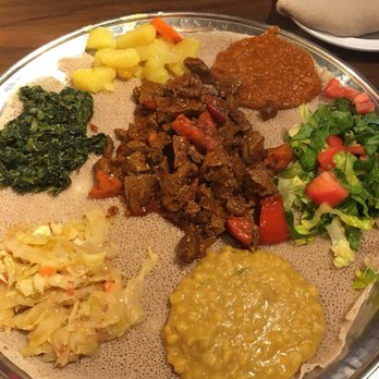 Keren Restaurant - Vegetarian combo + side of beef - Ethiopian Near Me - Washington, DC, District of Columbia