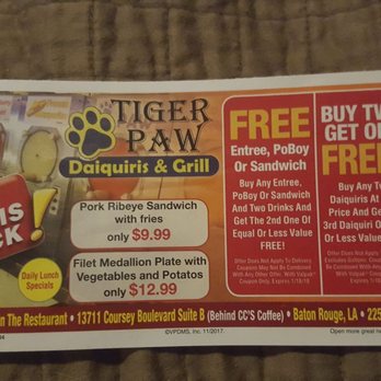 Tiger Paw - Valpak Coupon(expires 1/18/18) - American Near Me - Baton Rouge, Louisiana