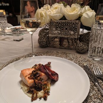 Chef Aram Reed - Pan Seared Salmon. Horseradish Parsnip Puree. Shaved  Maple Brussels . Tomato Conserva - Personal Chefs Near Me