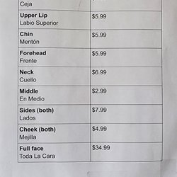 Saraz Threading Studio - Price list.