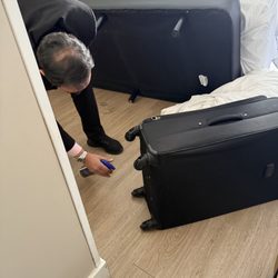 Leonardo Boutique Hotel - Management spraying insecticide on luggage