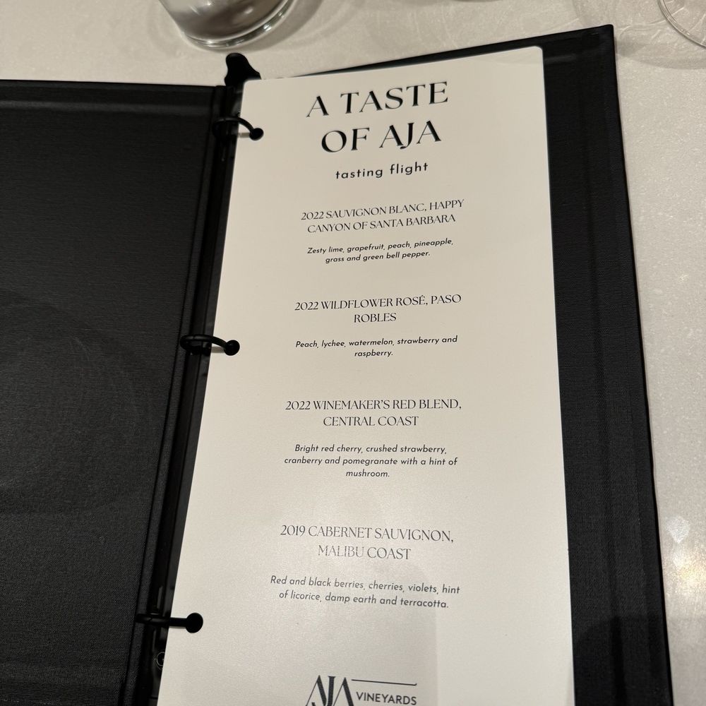 AJA Vineyards - Tasting flights menu - Wine Tasting Room Near Me - Santa Monica, California AJA Vineyards - Tasting flights menu - Wine Tasting Room Near Me - Santa Monica, California