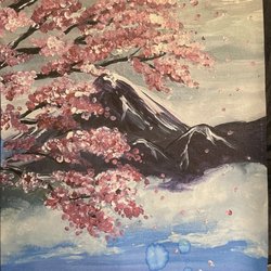 Paint the Town - Mount Rainier and cherry blossom concept art.
