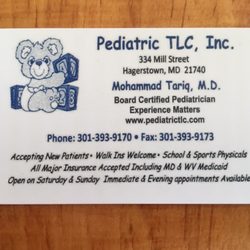 Pediatric TLC - Dr. Tariq's business card