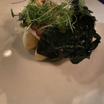 Seaworthy - Camouflaged halibut a la Seaworthy. Two skimpy pieces hidden under a sautéed leaf on a bed of fingerling potatoes. Bland. Room temp. - Cocktail Bars Near Me - New Orleans, Louisiana Seaworthy - Camouflaged halibut a la Seaworthy. Two skimpy pieces hidden under a sautéed leaf on a bed of fingerling potatoes. Bland. Room temp. - Cocktail Bars Near Me - New Orleans, Louisiana