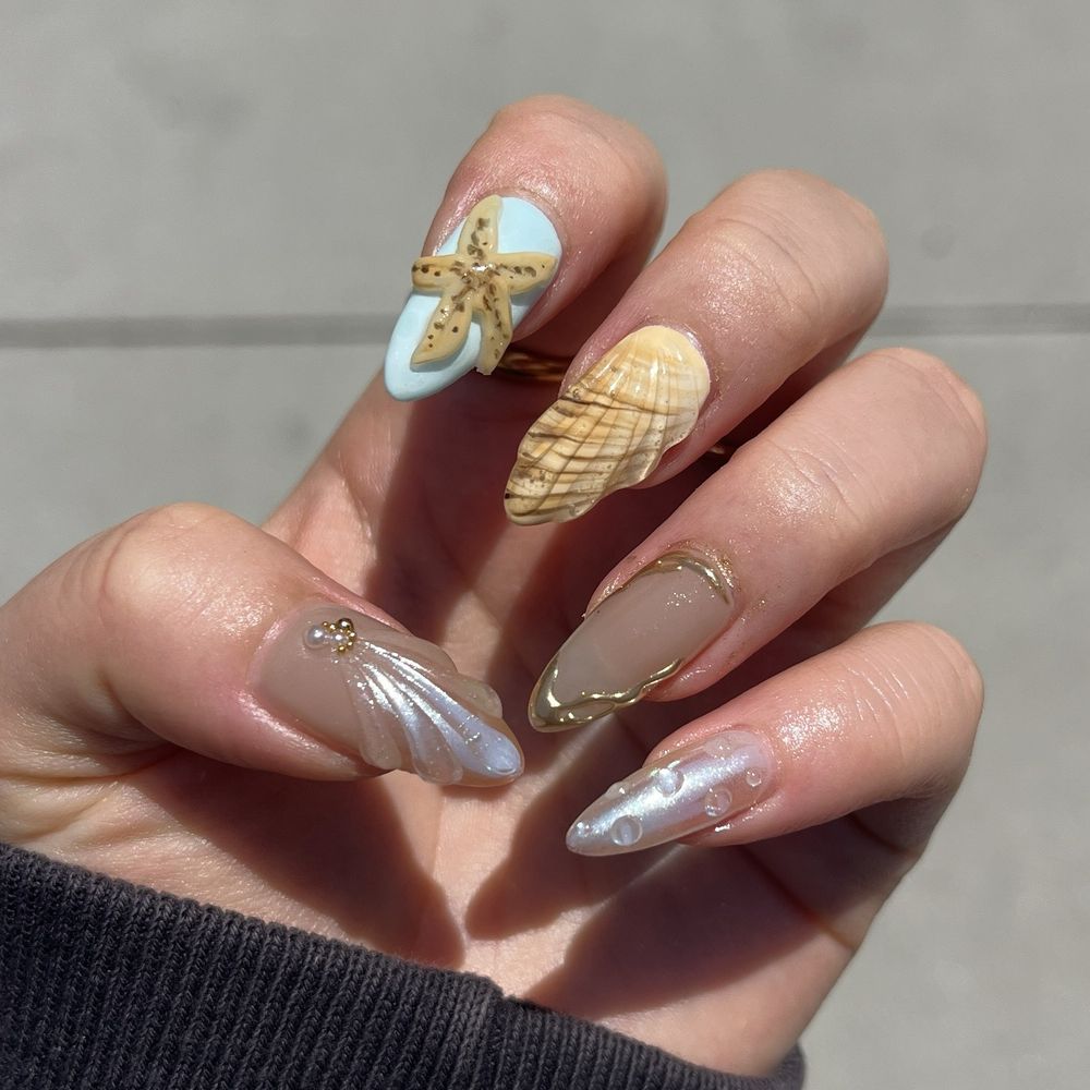 Nailsneedlove Studio II - gel x medium almond with beach/summer design - Nail Salons Near Me - Long Beach, California Nailsneedlove Studio II - gel x medium almond with beach/summer design - Nail Salons Near Me - Long Beach, California