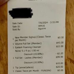 Amazing Lash Studio - Houston Eyelash Extensions - Receipt that shows I was charged 89.99$