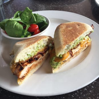 Burtons Grill & Bar - California Chicken Sandwich with Spnicah salad instead of fries - New American Near Me - Charlottesville, Virginia Burtons Grill & Bar - California Chicken Sandwich with Spnicah salad instead of fries - New American Near Me - Charlottesville, Virginia