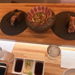 Hokkaido Scallop Crudo and some hand roll Hokkaido Scallop Crudo and some hand roll