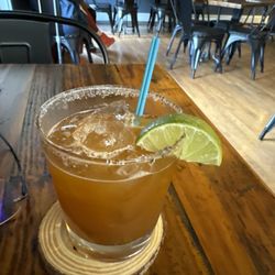 Brackish River Bistro - Maine squeeze: illegal mezcal, pineapple, chile liquor, lime, with a spicy rim. Sweet Smokey and little heat. It's an amazing flavor.
