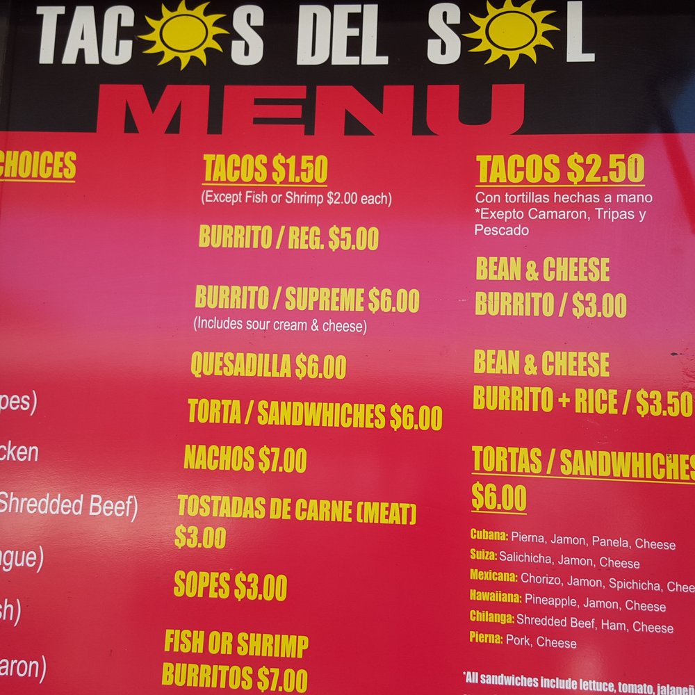 Tacos Del Sol - Menu - Mexican Near Me - Oakdale, California Tacos Del Sol - Menu - Mexican Near Me - Oakdale, California