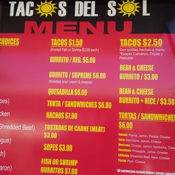 Tacos Del Sol - Menu - Mexican Near Me - Oakdale, California Tacos Del Sol - Menu - Mexican Near Me - Oakdale, California