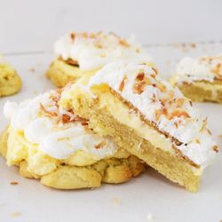 Crave Cookies - Banana Cream Pie Cookie - pastry sugar dough + banana cream spread + graham cracker crust + whipped cream + sprinkle of graham cracker crust