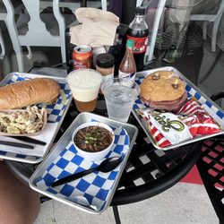 Luzianna Purchase - Our spread. Shrimp, Poboy, chicken, gumbo, and muffaletta.