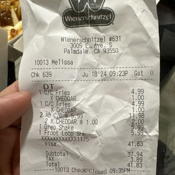 Wienerschnitzel - Proof I was charged extra cheese and didn't get any. - Fast Food Near Me - Palmdale, California Wienerschnitzel - Proof I was charged extra cheese and didn't get any. - Fast Food Near Me - Palmdale, California