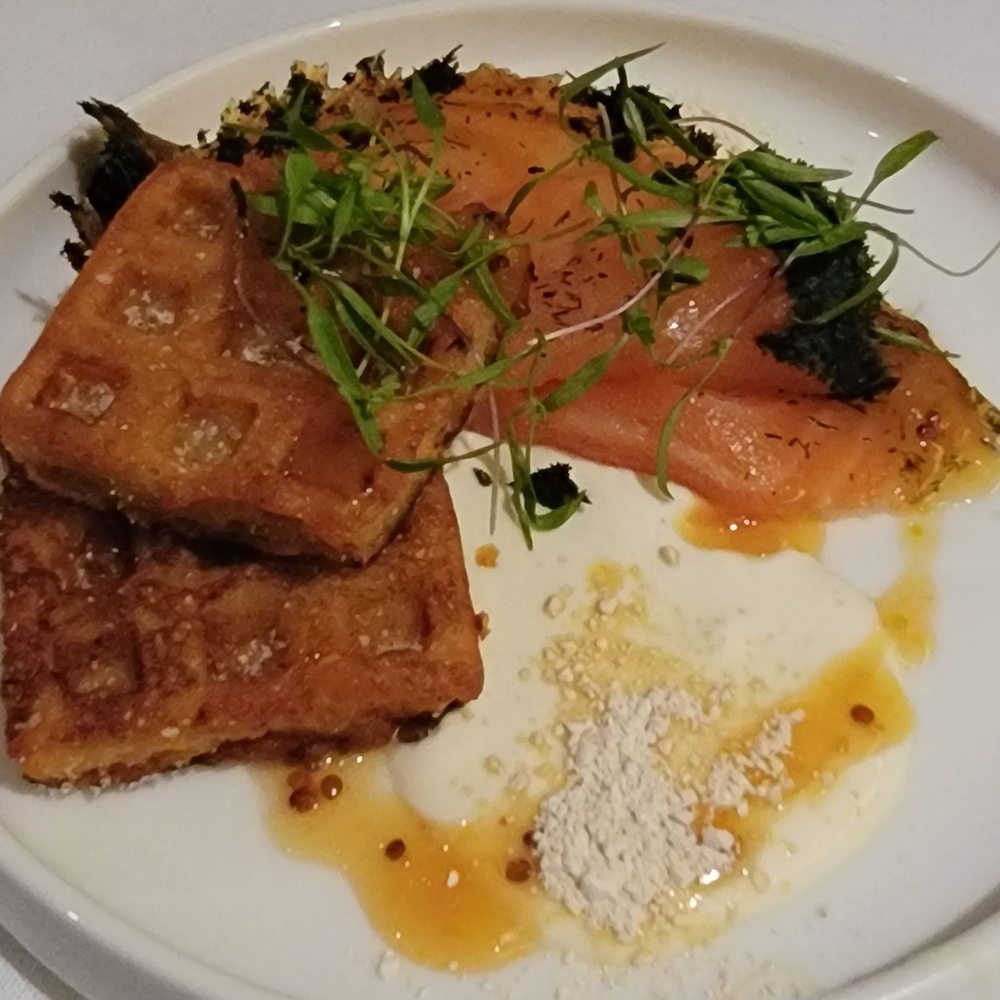 James On Main - Salmon with potato waffles - New American Near Me - Hackettstown, New Jersey James On Main - Salmon with potato waffles - New American Near Me - Hackettstown, New Jersey