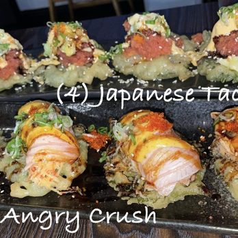Angry Fish Sushi - Bottom: Angry Crush (4pcs) Top: Japanese Taco (4 Pcs) A must order so delicious! - Sushi Bars Near Me - San Leandro, California