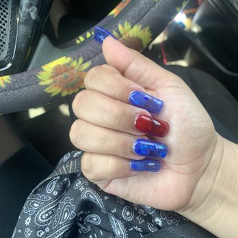 Bling Bling Nails & Spa - 4th of July Jelly Square Nails w/ star embellishments - Nail Salons Near Me - Covina, California