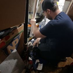 Hofmeyer Max Plumbg Co - Jake replacing faulty sump pump the very next day after basement flooded and pump failed for standard non emergency rate
