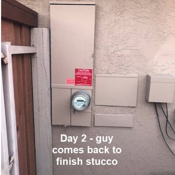 Blalock Electric & Solar - Day 2 - guy returns for stucco finish work - Solar Installation Near Me - Lake Elsinore, California Blalock Electric & Solar - Day 2 - guy returns for stucco finish work - Solar Installation Near Me - Lake Elsinore, California