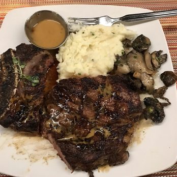 Steakhouse89 - Medium Rare 22 Oz. Bone In Ribeye*, Brandy Peppercorn Sauce, Buttery Mashed Potatoes and Sautéed Mushrooms. - Steakhouses Near Me - Sedona, Arizona Steakhouse89 - Medium Rare 22 Oz. Bone In Ribeye*, Brandy Peppercorn Sauce, Buttery Mashed Potatoes and Sautéed Mushrooms. - Steakhouses Near Me - Sedona, Arizona