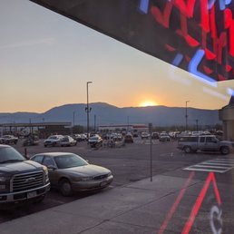 a parking lot at sunset