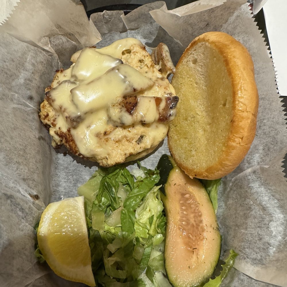 Crab cake + pork belly sandwich Crab cake + pork belly sandwich