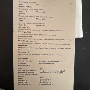 El Techo - cocktail menu - Latin American Near Me - San Francisco, California El Techo - cocktail menu - Latin American Near Me - San Francisco, California