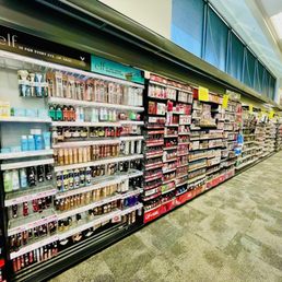 Clean & fully stocked cosmetics shelves Clean & fully stocked cosmetics shelves