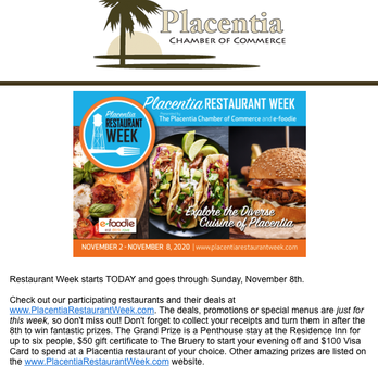 Placentia Chamber Of Commerce - www.placentiachamber.com/restaurant-week - Public Services & Government Near Me - Placentia, California