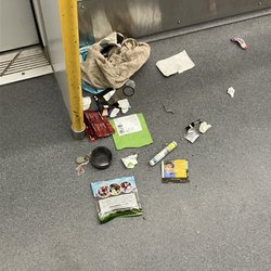 SkyTrain - The mess some junkie loser left when he got off the train this morning.