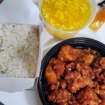 China Kitchen - Orange Chicken w/white rice and side of egg drop soup - Chinese Near Me - Alpharetta, Georgia