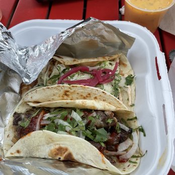 Taco Bamba Ballston - Shrimp Taco on the Top and Carne Asada taco on the bottom - Tacos Near Me - Arlington, Virginia Taco Bamba Ballston - Shrimp Taco on the Top and Carne Asada taco on the bottom - Tacos Near Me - Arlington, Virginia