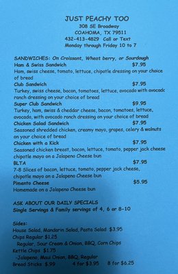 Menu photo 2 Just Peachy Too Coahoma, TX Menu photo 2 Just Peachy Too Coahoma, TX