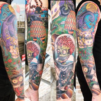 Black Dagger Tattoo - Sleeve designed by AJ - Tattoo Near Me - Austin, Texas