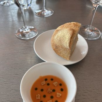Le Jules Verne - Cold gelatin tomato soup. Very good - French Near Me - Paris, 75