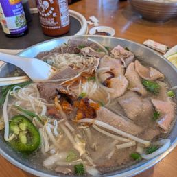 Well/rare steak noodles soup. Well/rare steak noodles soup.