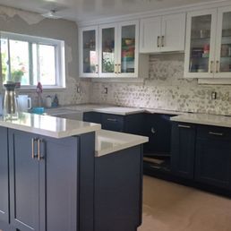 This is our new kitchen from new concepts in Whittier. Love the glass cabinets and my breakfast bar