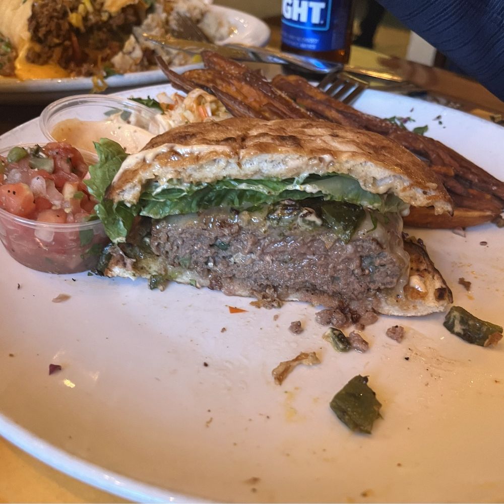 Arriba Tortilla - Salsa burger - definitely wasn't cooked to preferred medium, but still had great flavor. - Mexican Near Me - East Aurora, New York