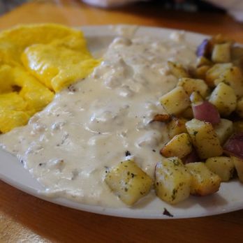 Notchtop - Biscuits and gravy with potatoes and eggs - Breakfast & Brunch Near Me - Estes Park, Colorado