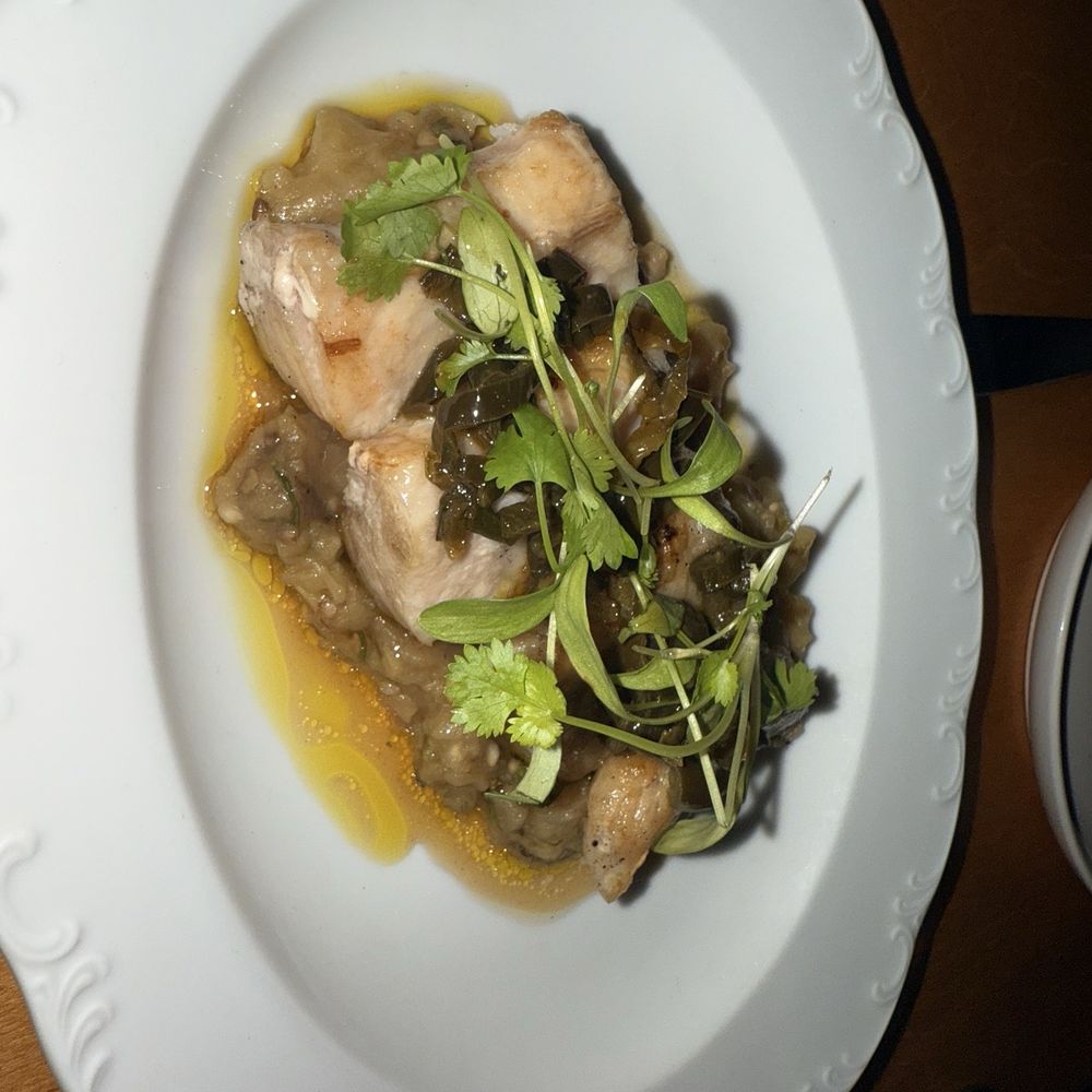 Txikito - Mendreska- swordfish with eggplant - Basque Near Me - New York, New York Txikito - Mendreska- swordfish with eggplant - Basque Near Me - New York, New York