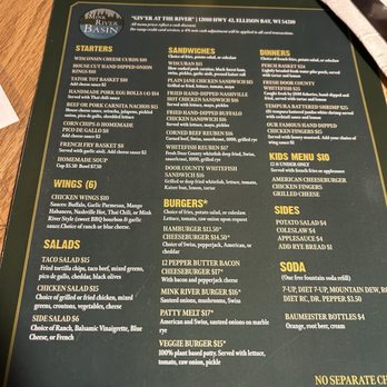 Mink River Basin - Menu - Sports Bars Near Me - Ellison Bay, Wisconsin